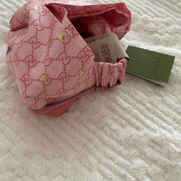 Gucci GG Print With Horsebit Silk Headband 'Pink/Sky Blue' - Picture 3 of 4